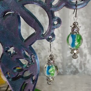 Handmade Glass Earrings Green Blue